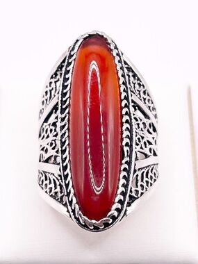 Size 7.5 Carnelian 925 Sterling silver filigree statement ring